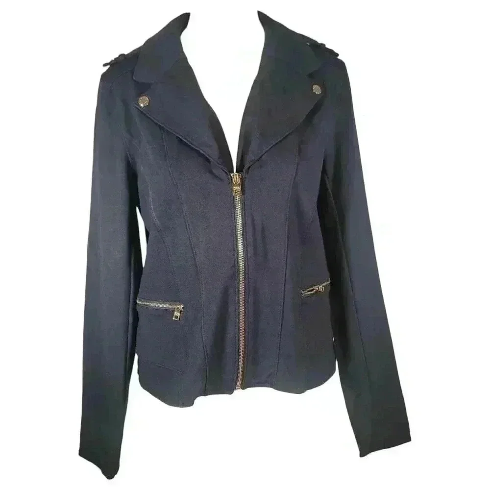Marc NY Andrew Marc Knit Moto Navy Jacket Size Medium - Picture 2 of 12